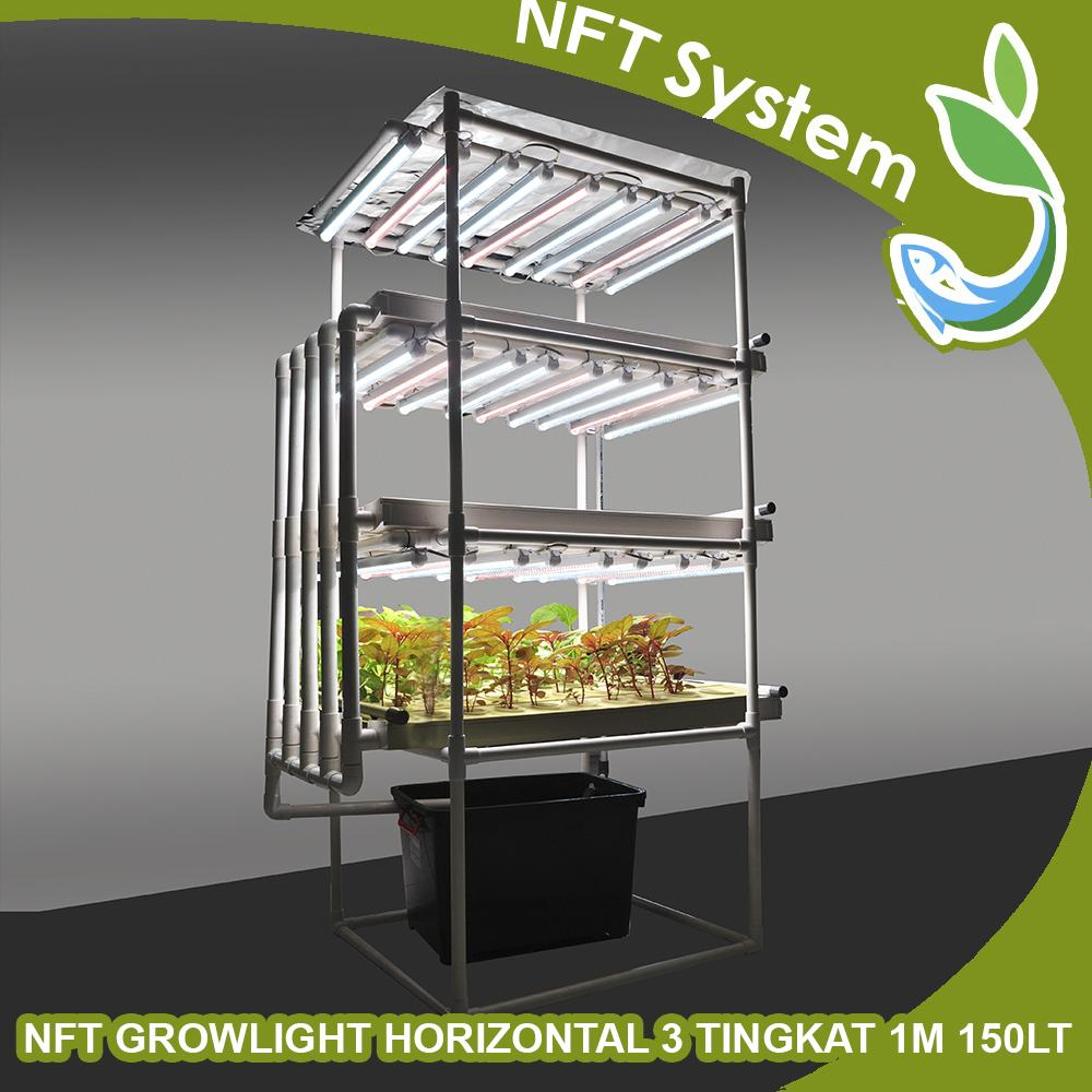 Hidroponik Paket Kit NFT GROWLIGHT MODEL HORIZONTAL 3 TINGKAT 1M 150LT