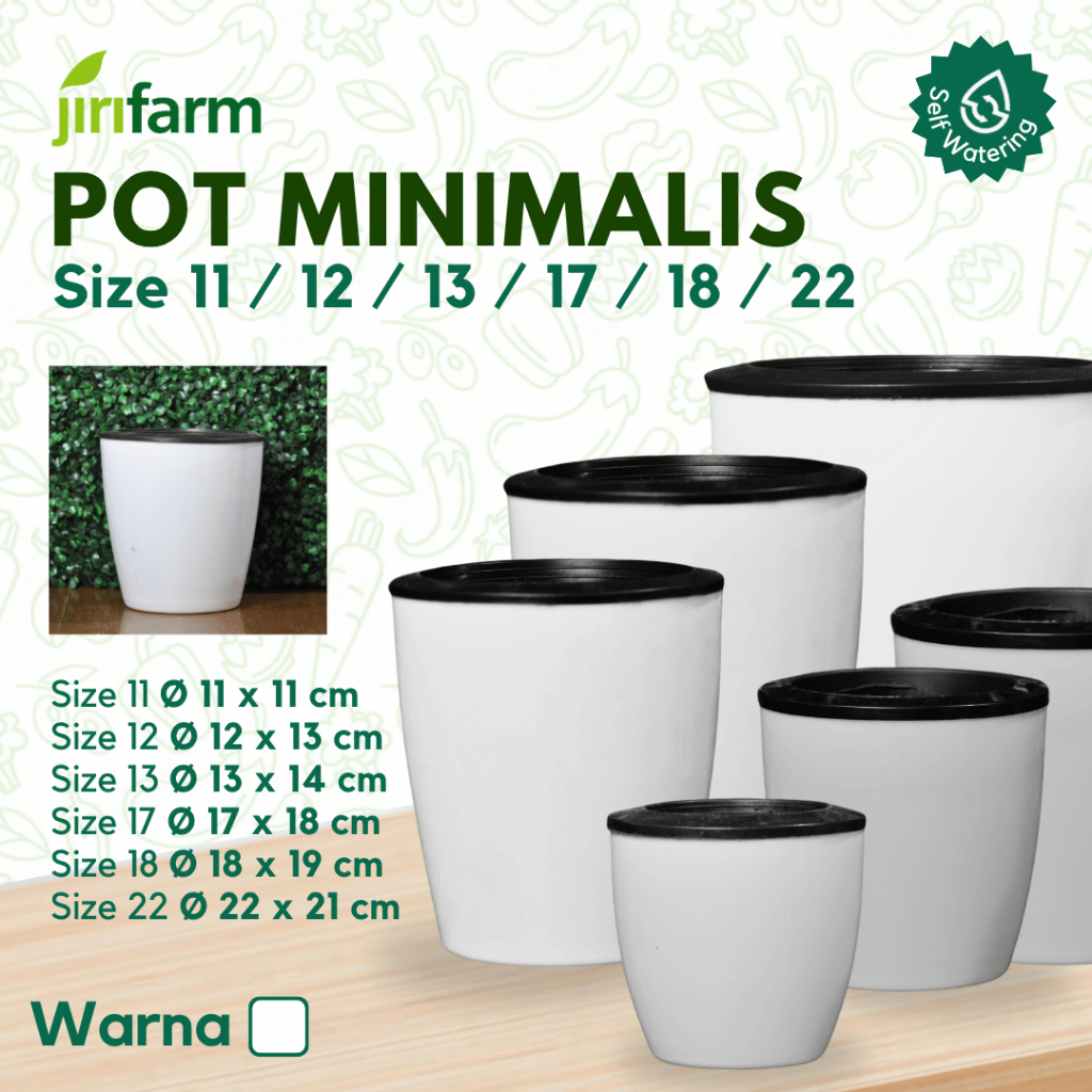 JIRIFARM - Pot Bunga Putih Size 11 12 13 18 22 - Tanaman Hias Otomatis Self Watering Pot Unik