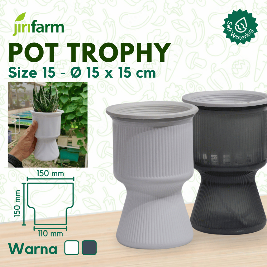 JIRIFARM - Pot Bunga Trophy Size 15 Tanaman Hias Otomatis Self Watering Pot Unik