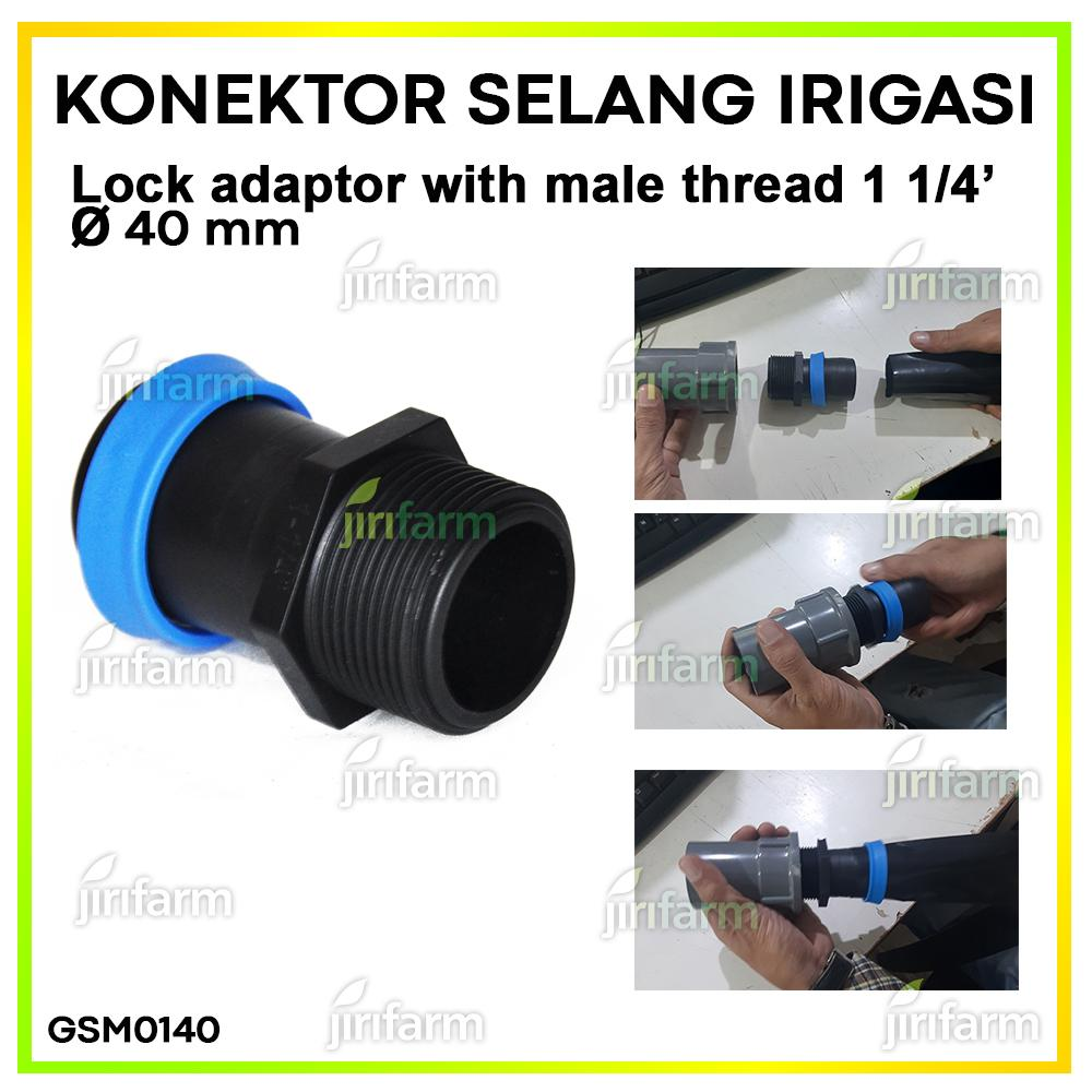 Konektor Selang Irigasi Ø 40 mm Lock Adaptor ke SDD pipa 1¼ inch