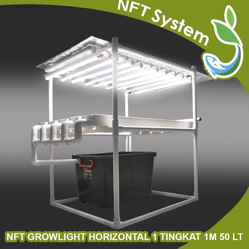 Hidroponik Paket Kit NFT GROWLIGHT MODEL HORIZONTAL 1 TINGKAT 1M 50LT