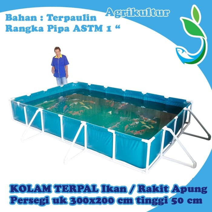 Jirifarm Kolam Terpal Knock Down Persegi 300x200x50cm pengganti kolam fiber