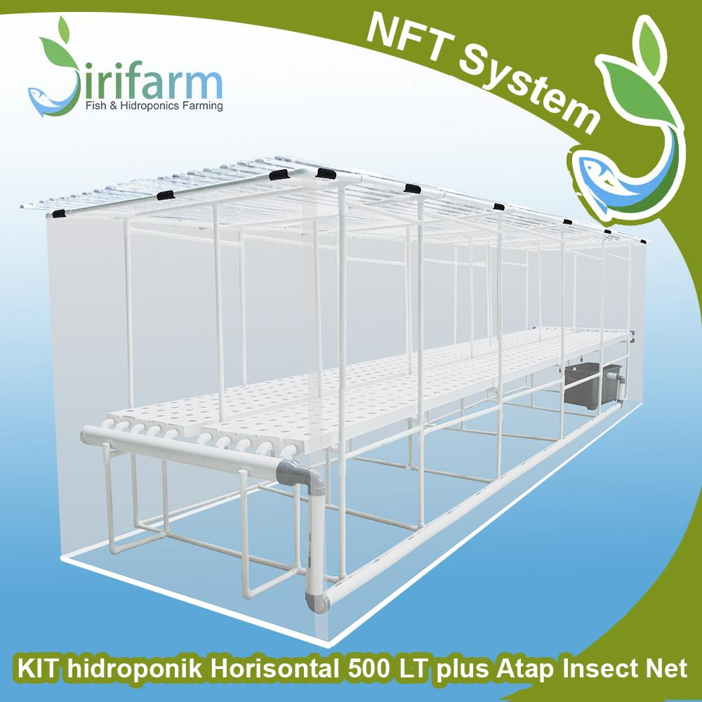 Paket Tanam Hidroponik NFT Horizontal 5 M 500 LT Plus Atap Insect Net