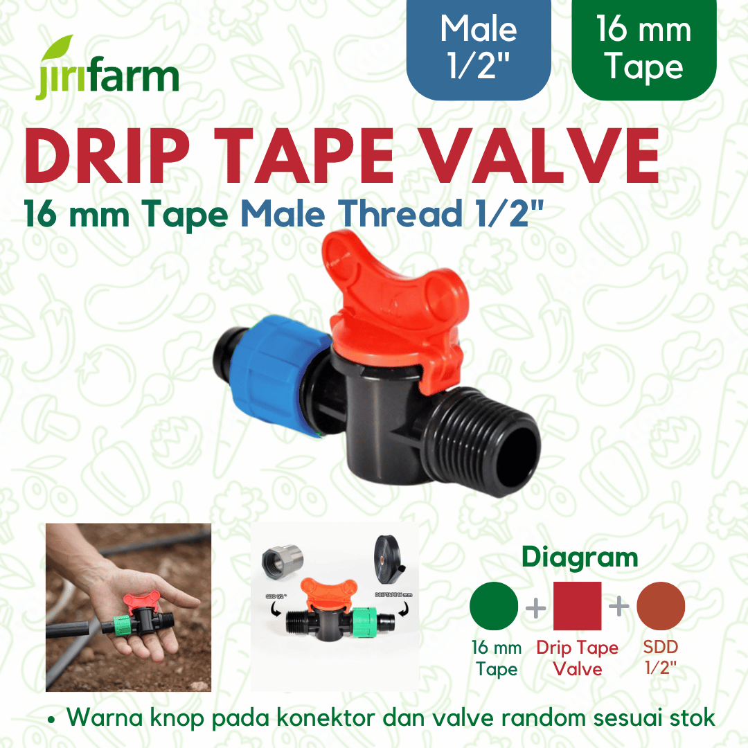 JIRIFARM - Drip Tape Valve 16mm - Tape to Male Thread 16mm x 1/2"