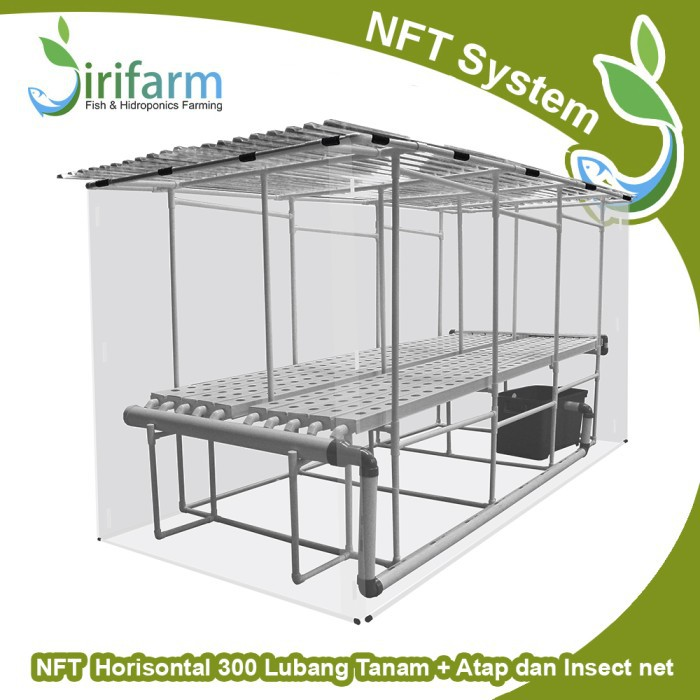 Kit Hidroponik NFT Horizontal 3M 300 LT TRAPESIUM Plus Atap Insect net