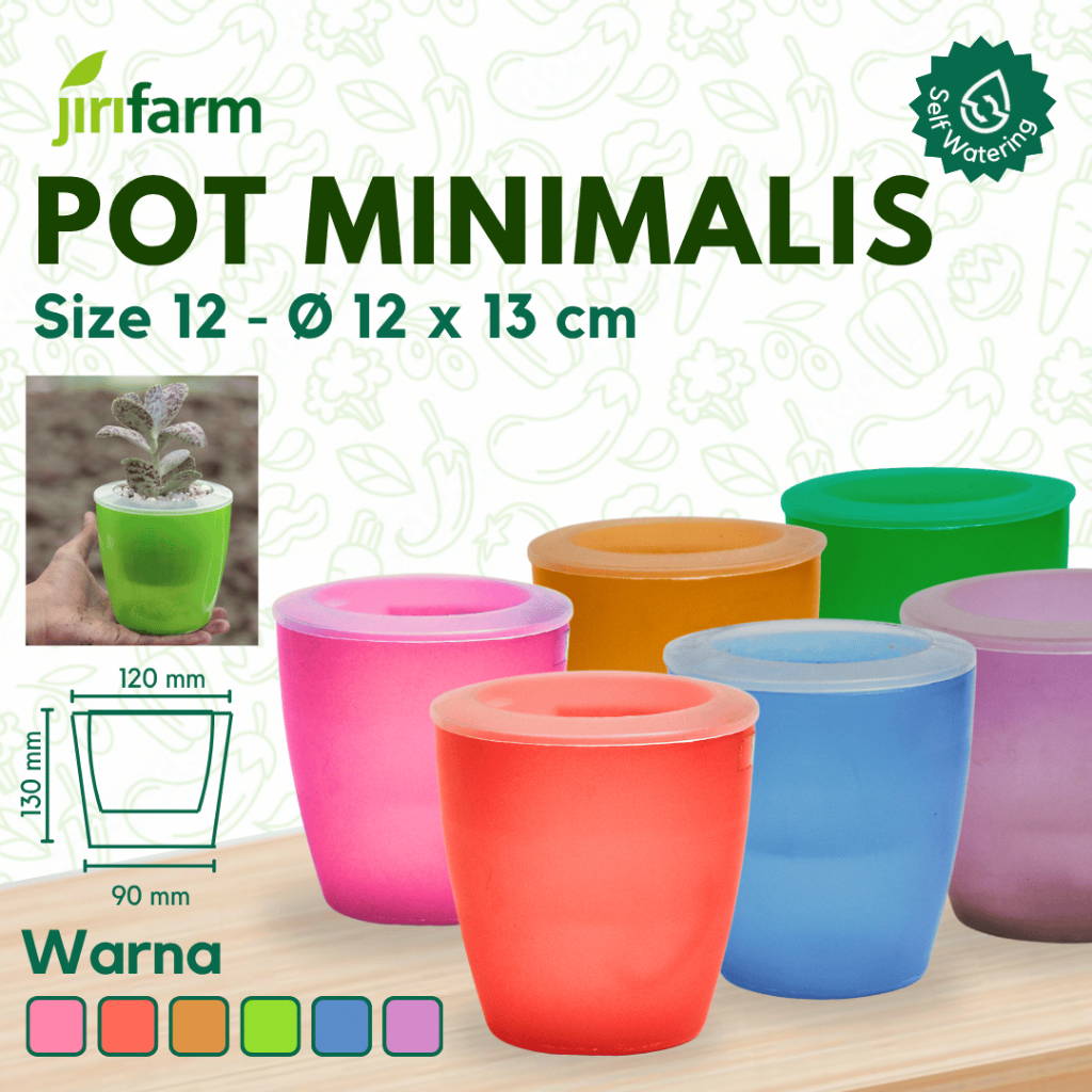 JIRIFARM - Pot Bunga Minimalis Diameter 12 - Tanaman Hias Otomatis Self Watering Pot Unik