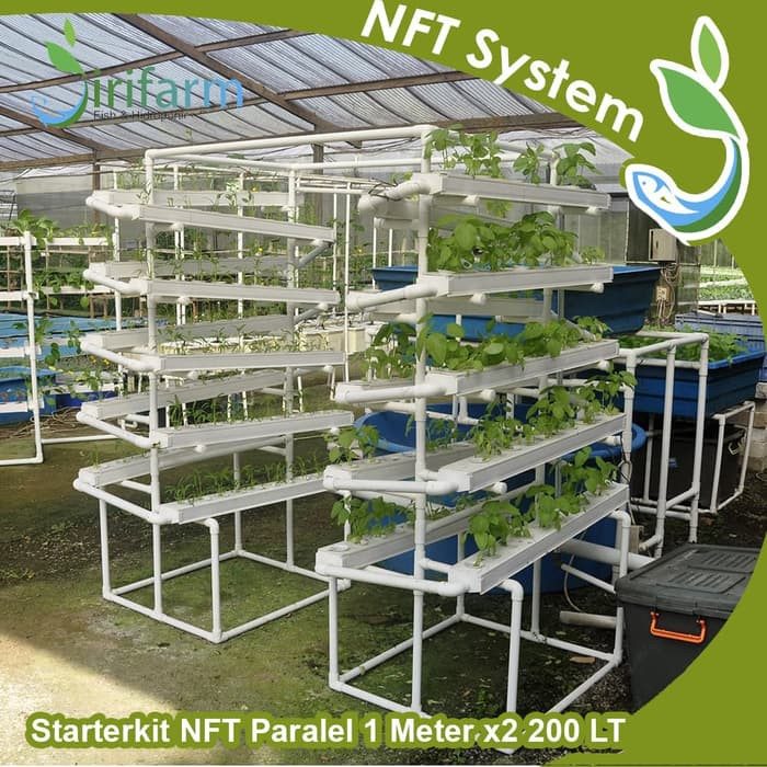 Jirifarm Hidroponik Starterkit NFT PARALLEL I 1Meter 200 Lubang Tanam Talang Trapesium