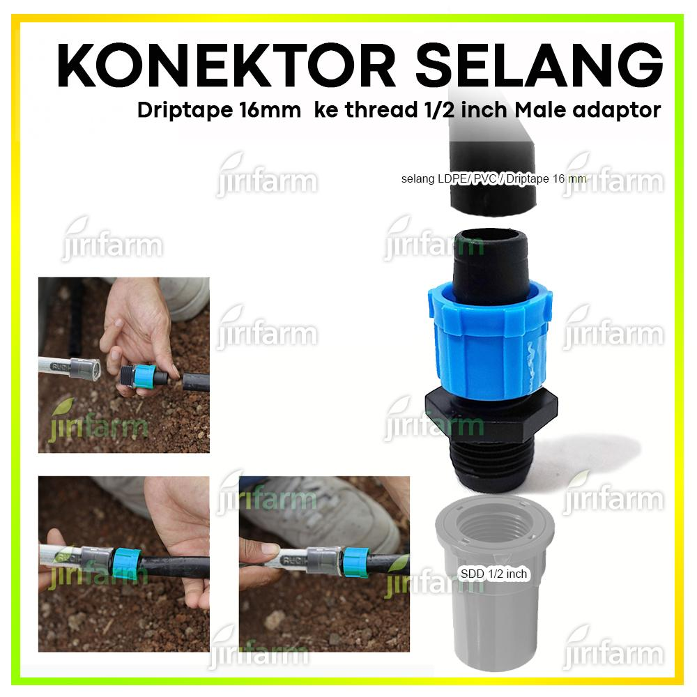 Konektor Selang Driptape 16 mm ke thread 1/2 inch Male adaptor (SDL)