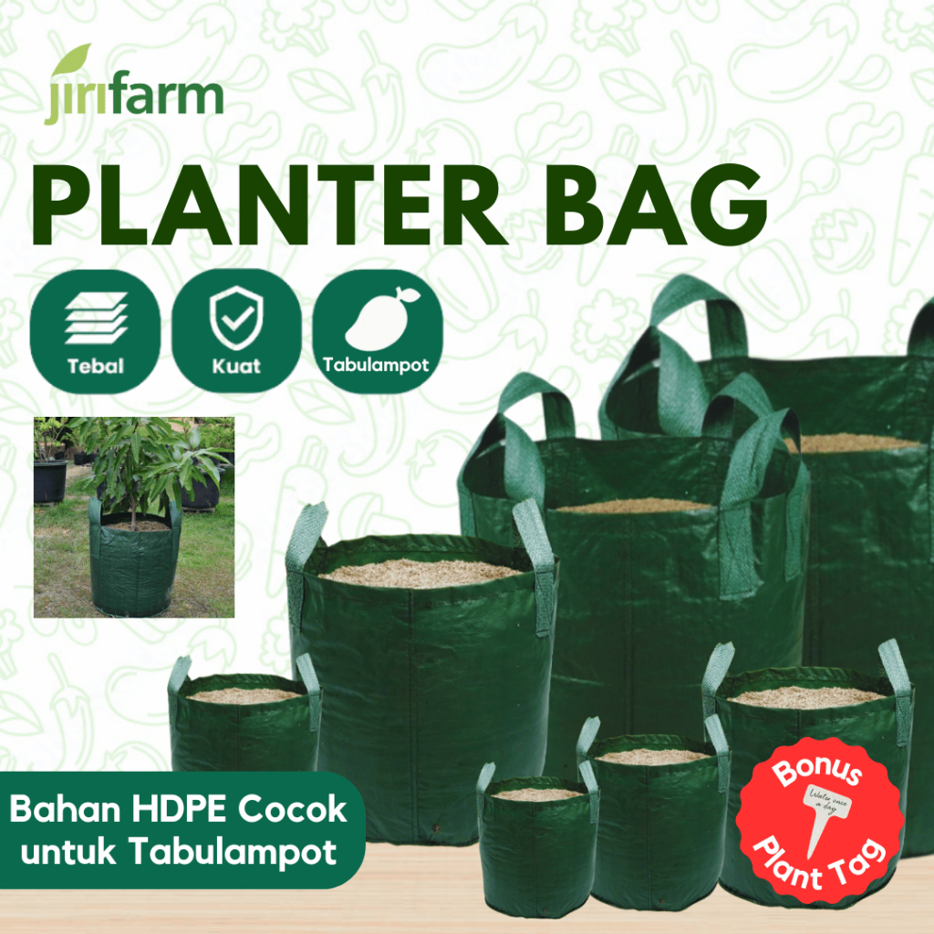 JIRIFARM - Planter Bag Hijau 25 50 75 100 160 200 Liter HDPE Wall Planter Pot Pohon Tabulampot Hedge Bag