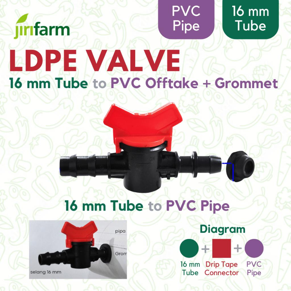 JIRIFARM - Barb Valve 16 mm - Offtake PVC Pipe with Grommet | Konektor Keran Selang 16 mm PE Irigasi Hidroponik - Offtake Pipa PVC dengan Grommet