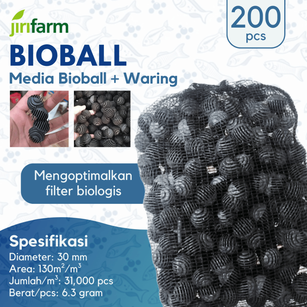 JIRIFARM - Bio Ball / Bioball Bulat Filter Kolam Akuarium Ikan Koi Bulat 200pcs dengan Jaring