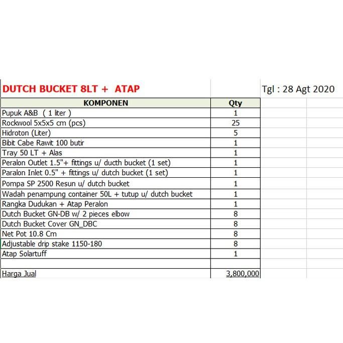 Paket Tanam Hidroponik Dutch Bucket 8 Pot dengan Atap Solartuff