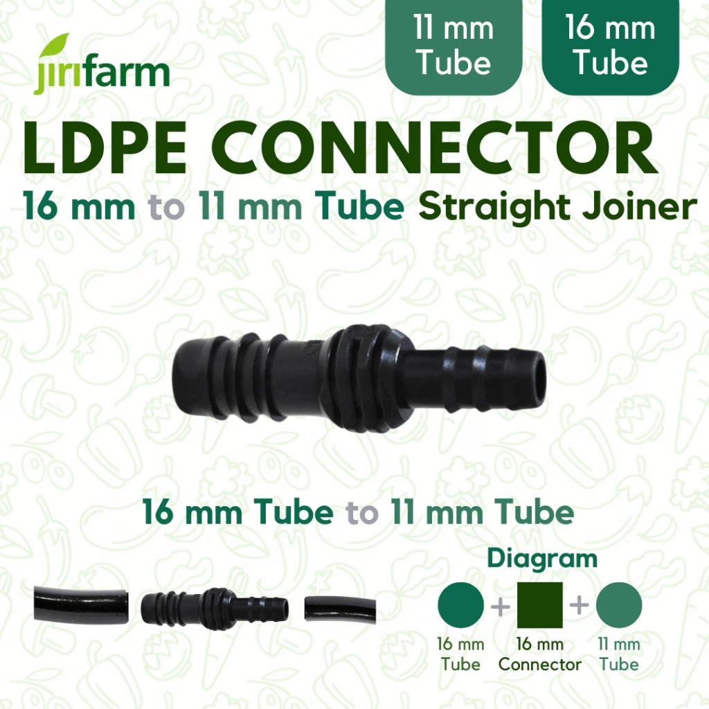 JIRIFARM - Barb Connector 16 mm to 11 mm - Reducer | Konektor Selang PE Irigasi Hidroponik - 16mm to 11mm Reducer