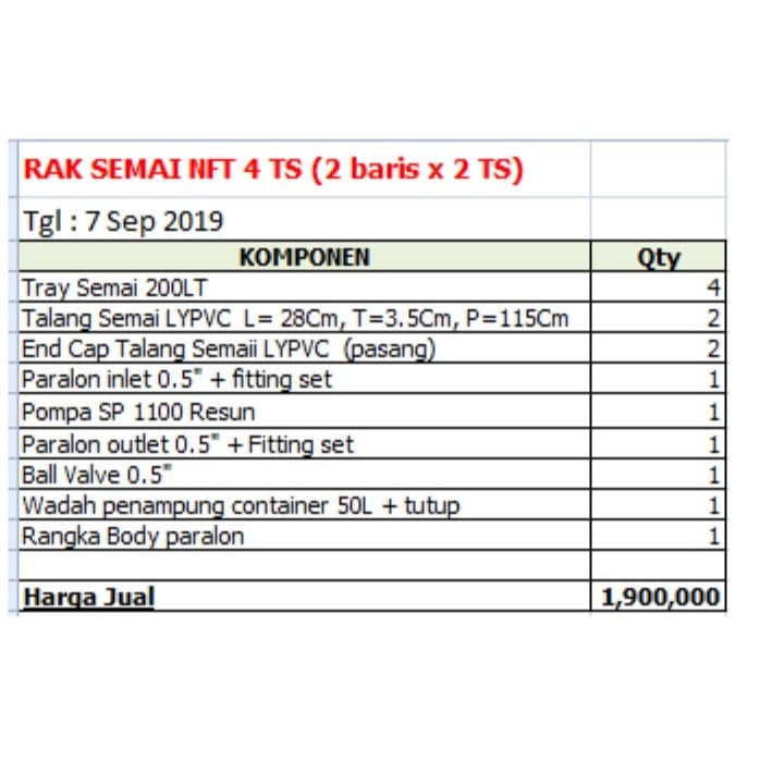 Custom Paket Rak Semai Sirkulasi DFT 4 Tray Semai Sejajar 2-2