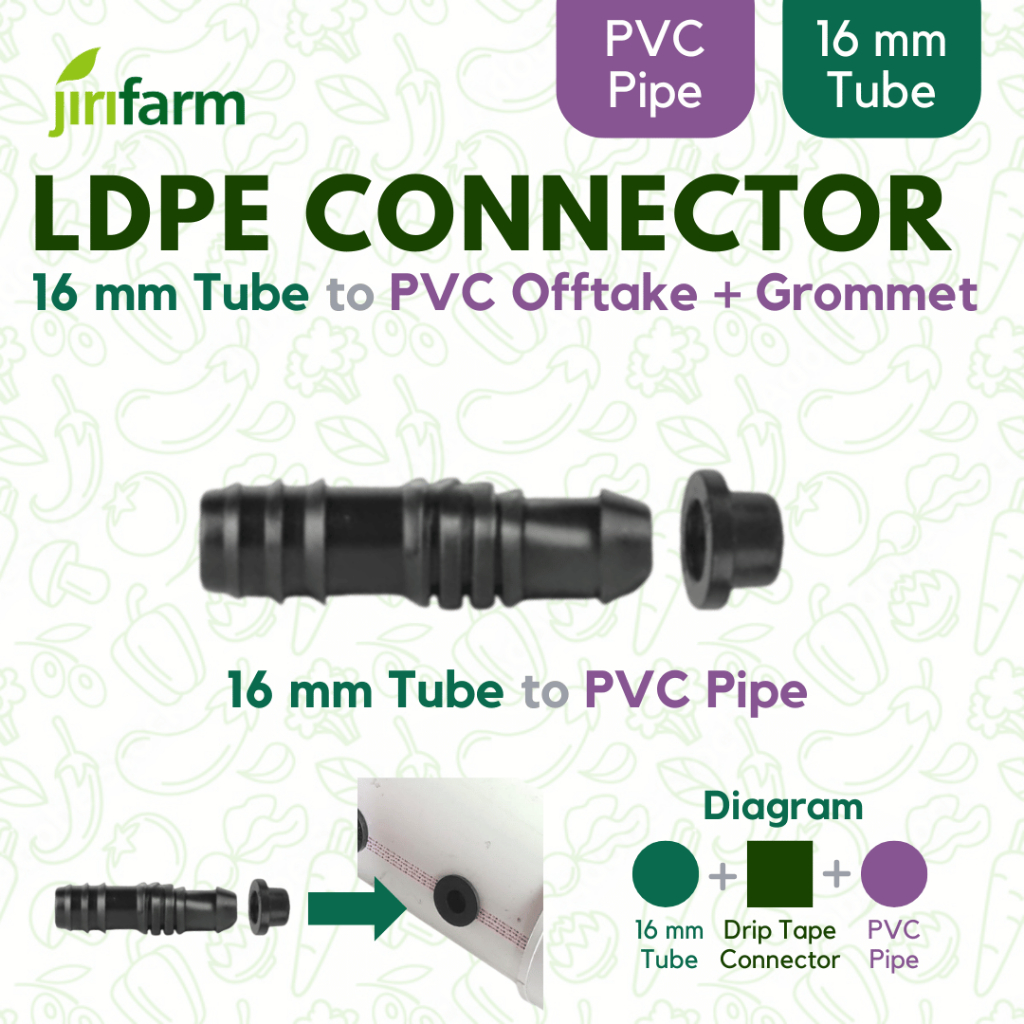 JIRIFARM - Barb Connector 16 mm - Offtake PVC Pipe with Grommet | Konektor Selang PE Irigasi Hidroponik - Offtake Pipa PVC dengan Grommet 16mm
