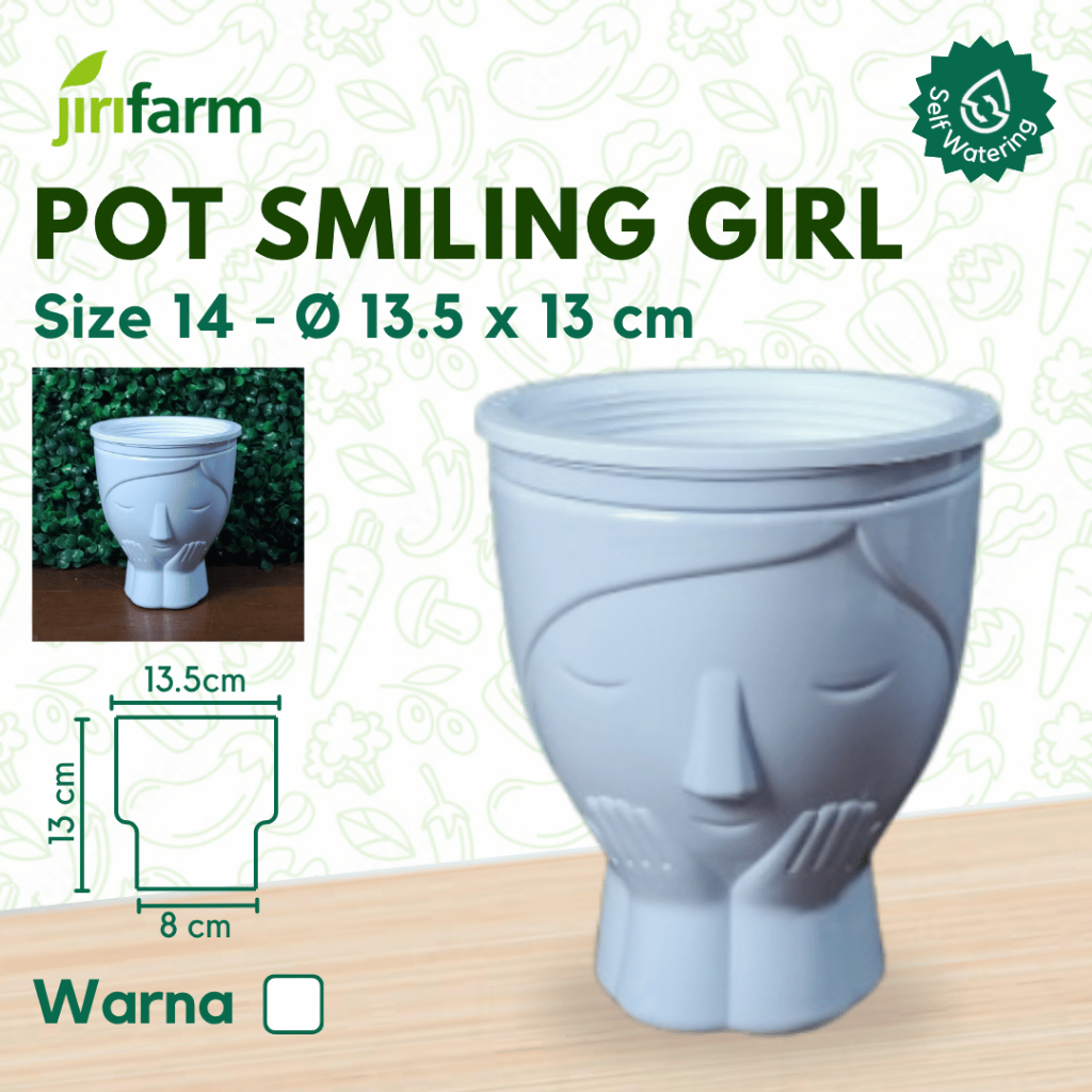 JIRIFARM - Pot Bunga Girly Smiling Face Diameter 14 - Tanaman Hias Otomatis Self Watering Pot Unik