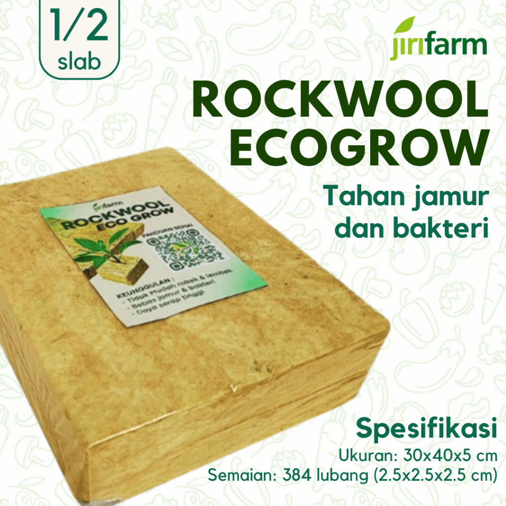 JIRIFARM - Media Tanam Rockwool Hidroponik untuk Pembibitan Ukuran 1/2 slab 30x40x5 cm Tebal