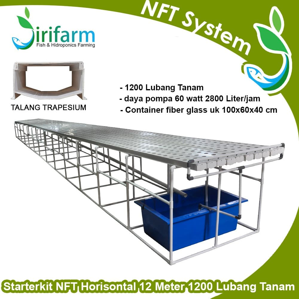 Starterkit NFT Horisontal 12 Meter 1200 Lubang Tanam Talang Trapesium