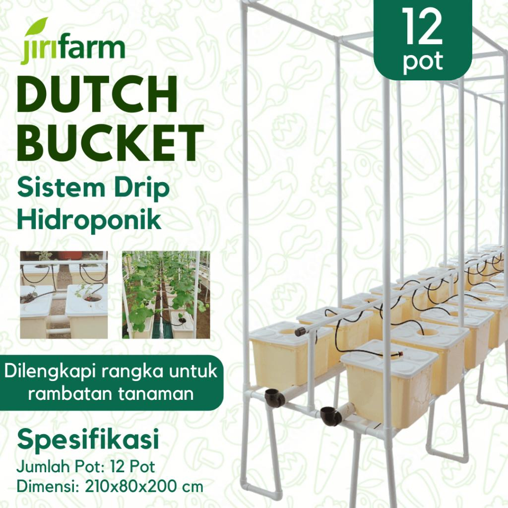 JIRIFARM - Sistem Hidroponik Dutch Bucket 12 Pot dengan Fitting Atas Rambatan