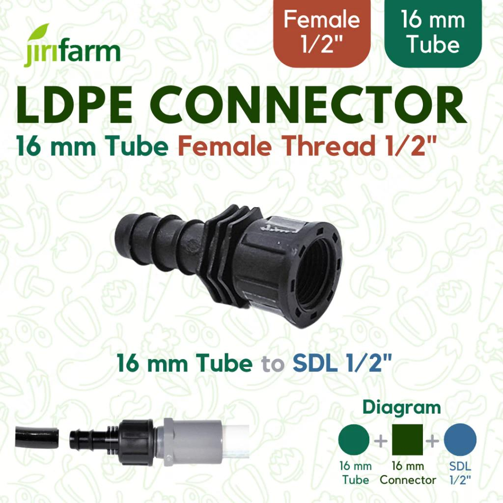 JIRIFARM - Barb Connector 16 mm - Female Thread | Konektor Selang PE Irigasi Hidroponik - Drat Dalam - 1/2" 16mm