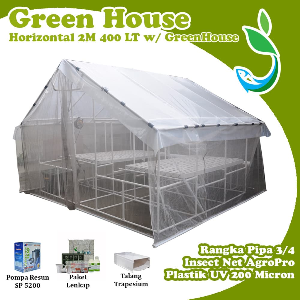 Paket Tanam Hidroponik NFT Horizontal 2 Meter 400 Lubang Greenhouse