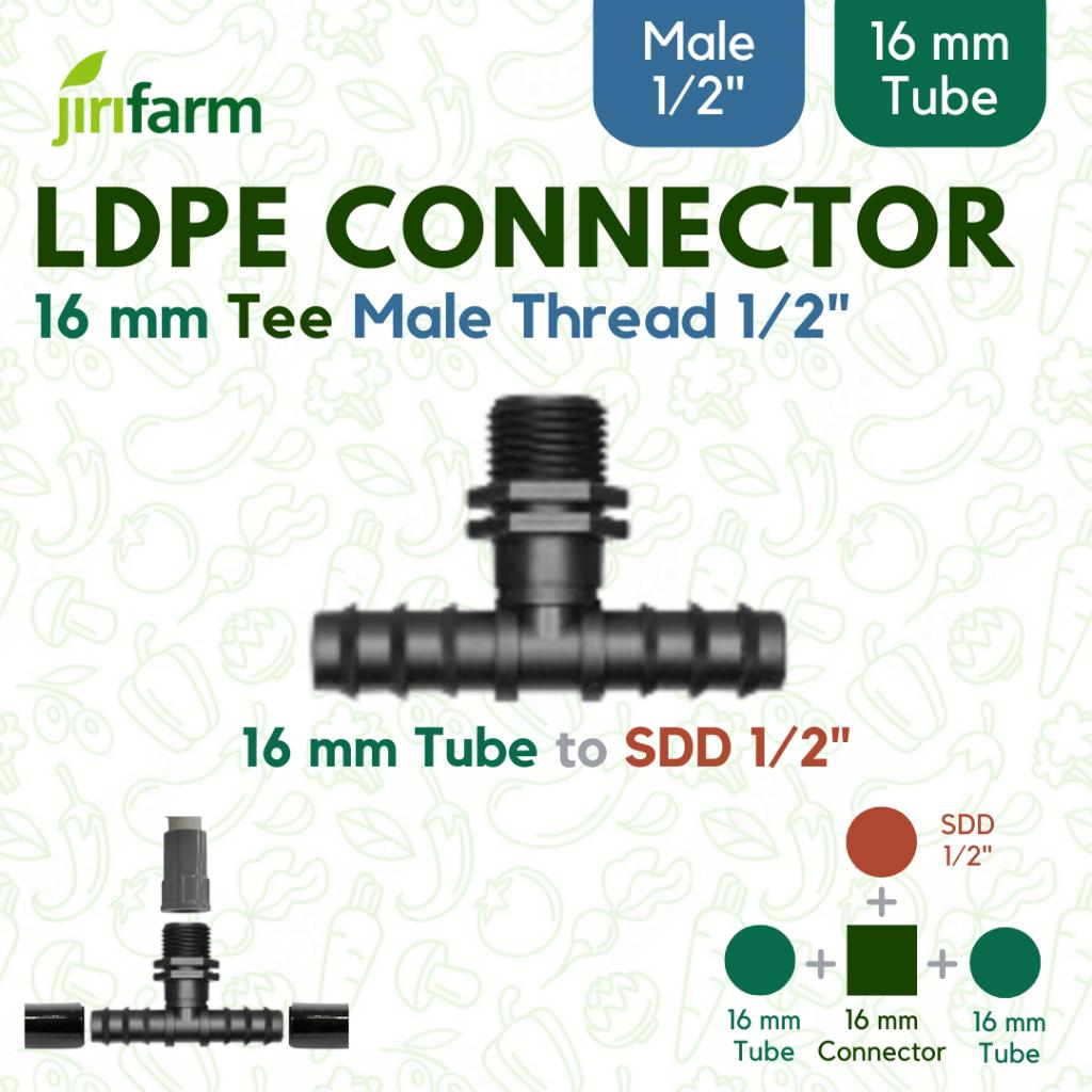 JIRIFARM - Barb Connector 16 mm - Tee Male Thread | Konektor Selang PE Irigasi Hidroponik - Tee Drat Luar 16mm