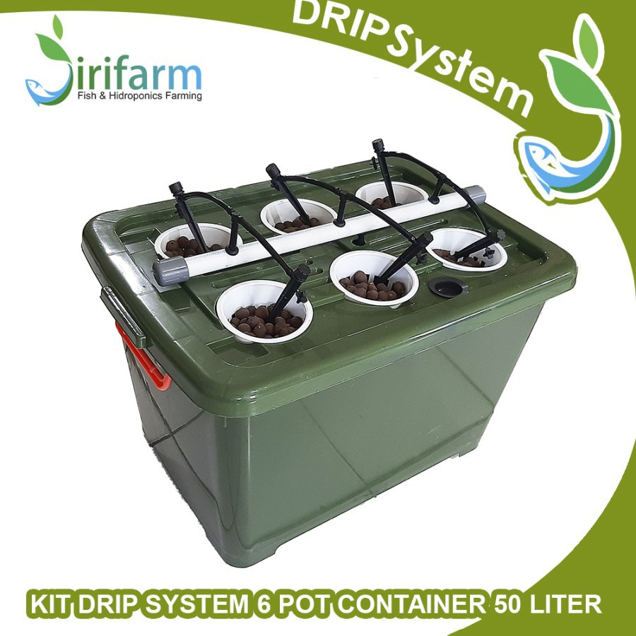 Paket Tanam Hidroponik KIT DRIP SISTEM 6 POT w/ CONTAINER 50 Liter