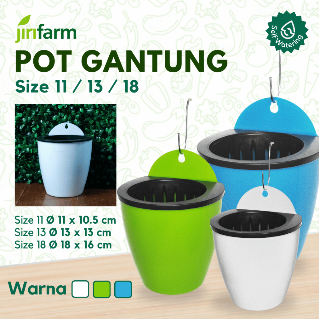 JIRIFARM - Pot Bunga Gantung Hanging Size 11 12 14 - Tanaman Hias Otomatis Self Watering Pot Unik